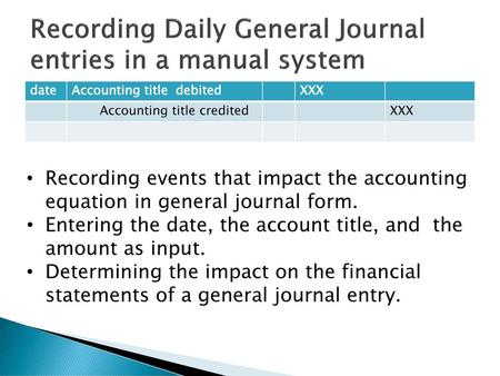 Recording Daily General Journal entries in a manual system