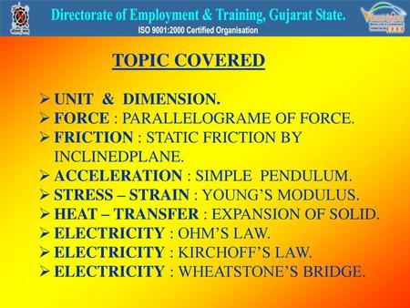 TOPIC COVERED UNIT & DIMENSION. FORCE : PARALLELOGRAME OF FORCE.