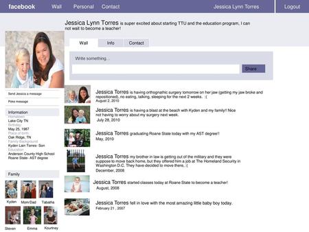 facebook Wall Personal Contact Jessica Lynn Torres Logout