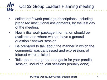 Oct 22 Group Leaders Planning meeting