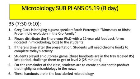 Microbiology SUB PLANS (B day)