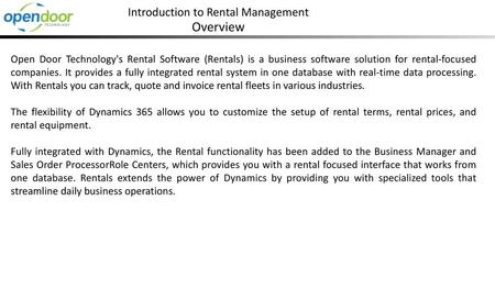 Introduction to Rental Management