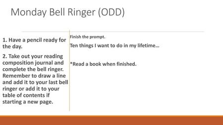 Monday Bell Ringer (ODD)