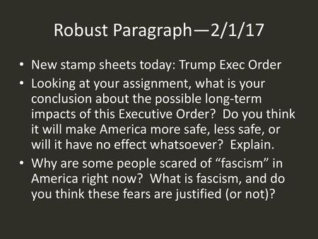 Robust Paragraph—2/1/17 New stamp sheets today: Trump Exec Order