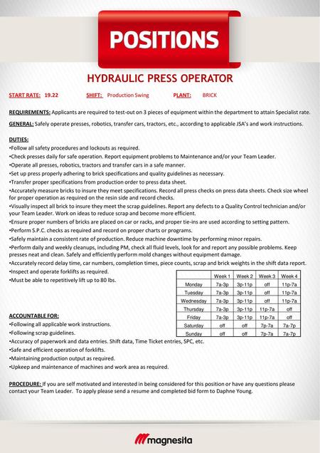 HYDRAULIC PRESS OPERATOR