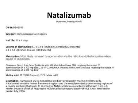 Natalizumab (Approved, Investigational)