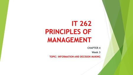 IT 262 PRINCIPLES OF MANAGEMENT