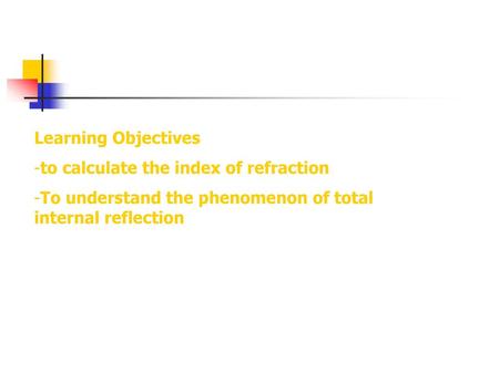 Learning Objectives to calculate the index of refraction