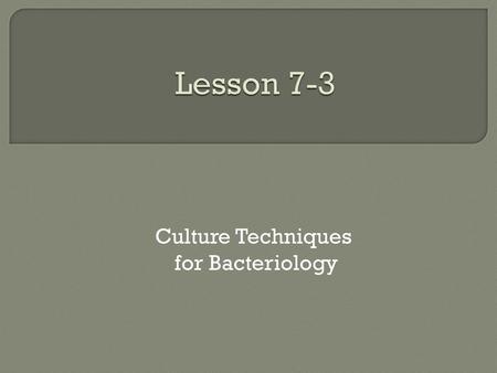 Culture Techniques for Bacteriology