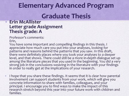 Elementary Advanced Program Graduate Thesis