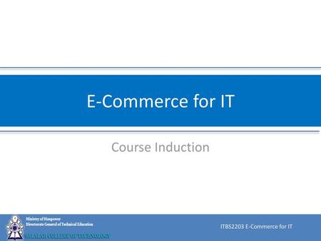 E-Commerce for IT Course Induction ITBS2203 E-Commerce for IT.