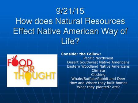 9/21/15 How does Natural Resources Effect Native American Way of Life?