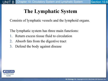 The Lymphatic System UNIT B