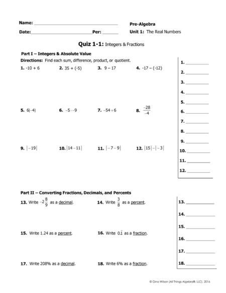 35 + (-5) 9 – 17 -17 – (-12) Write as a decimal. Write      as a percent.