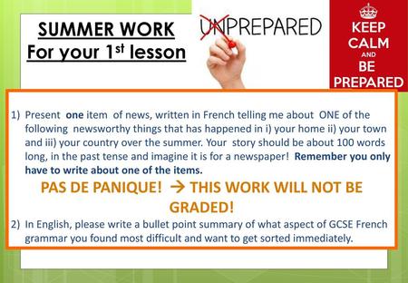 PAS DE PANIQUE!  THIS WORK WILL NOT BE GRADED!