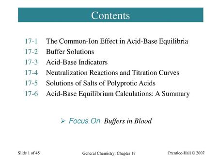 Contents 17-1 The Common-Ion Effect in Acid-Base Equilibria