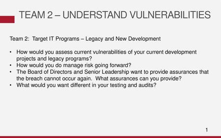 Team 2 – understand vulnerabilities