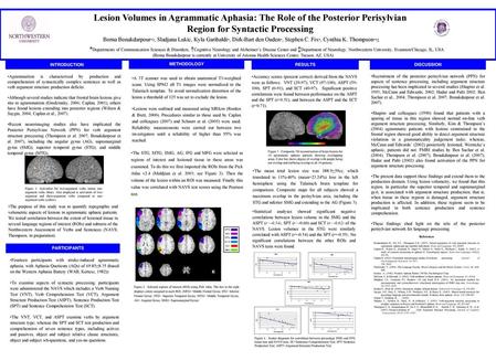 Lesion Volumes in Agrammatic Aphasia: The Role of the Posterior Perisylvian Region for Syntactic Processing Borna Bonakdarpour*†, Sladjana Lukic, Kyla.