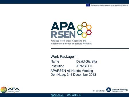 Work Package 11 Name David Giaretta Institution APA/STFC