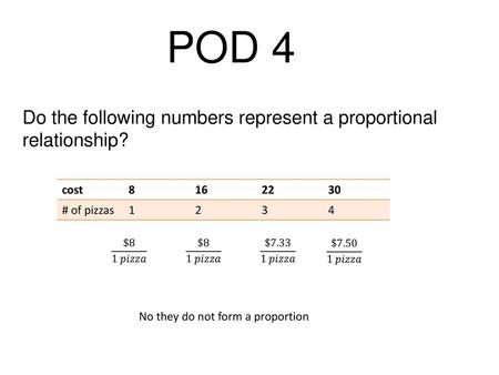 POD 4 Do the following numbers represent a proportional relationship?