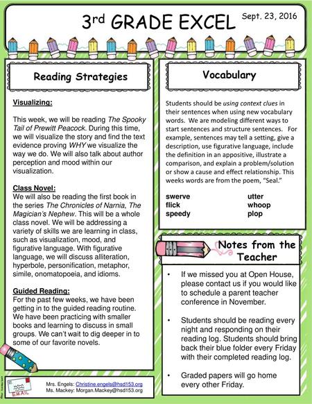 3rd GRADE EXCEL Vocabulary Reading Strategies Notes from the Teacher