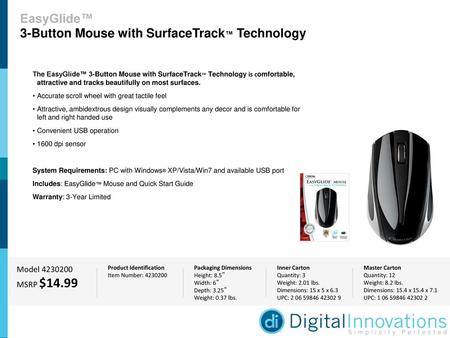 EasyGlide™ 3-Button Mouse with SurfaceTrack™ Technology