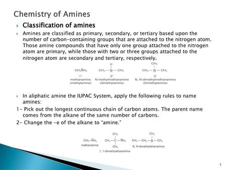 Chemistry of Amines Classification of amines