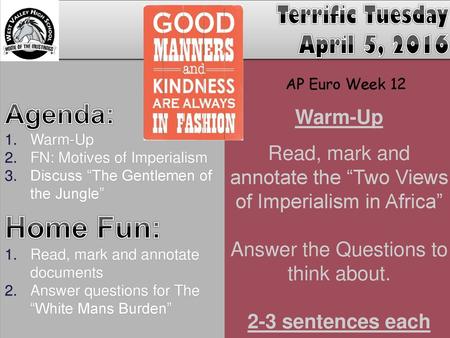 Home Fun: Agenda: April 5, 2016 Terrific Tuesday Warm-Up