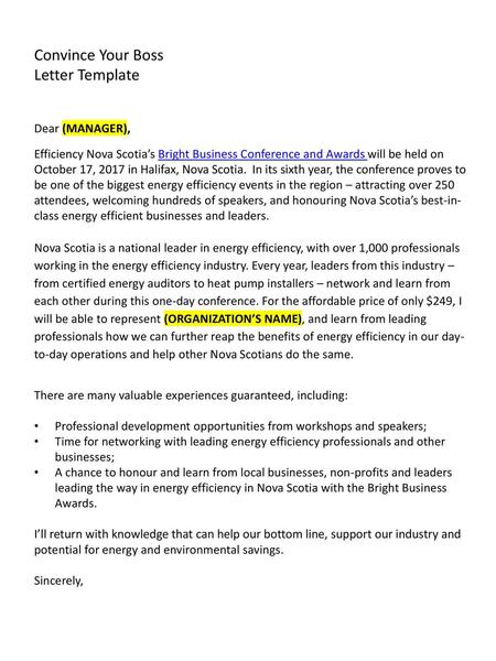 Convince Your Boss Letter Template Dear (MANAGER),