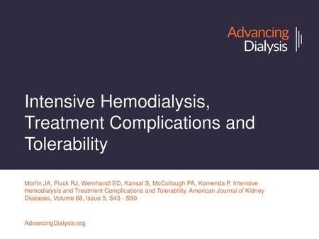 Intensive Hemodialysis, Treatment Complications and Tolerability