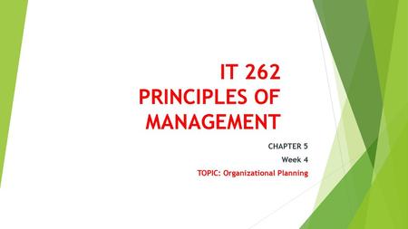 IT 262 PRINCIPLES OF MANAGEMENT