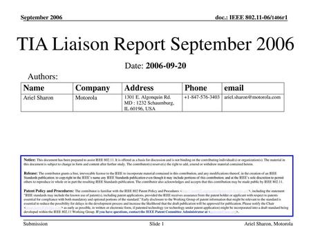 TIA Liaison Report September 2006