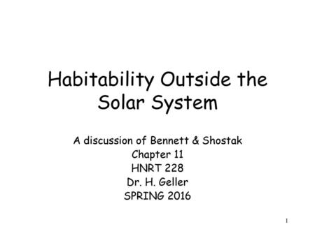 Habitability Outside the Solar System