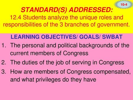 LEARNING OBJECTIVES/ GOALS/ SWBAT