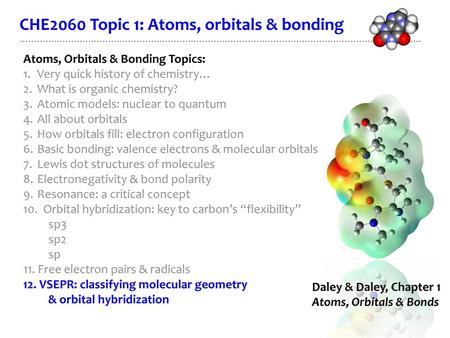 CHE2060 Topic 1: Atoms, orbitals & bonding