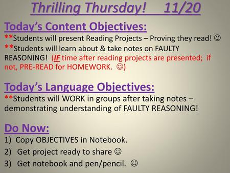 Thrilling Thursday! 11/20 Get project ready to share 