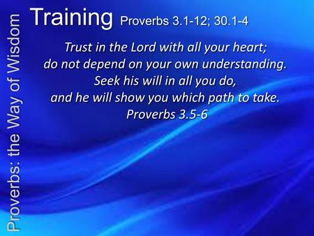 Training Proverbs ; Proverbs: the Way of Wisdom