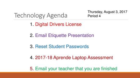 Technology Agenda Digital Drivers License  Etiquette Presentation