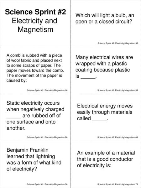 Science Sprint #2 Electricity and Magnetism