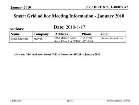 Smart Grid ad hoc Meeting Information - January 2010