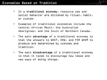 Economies Based on Tradition