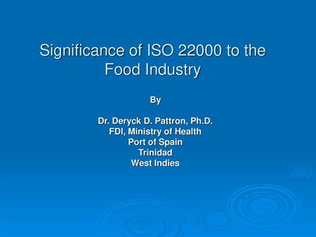 Significance of ISO to the Food Industry