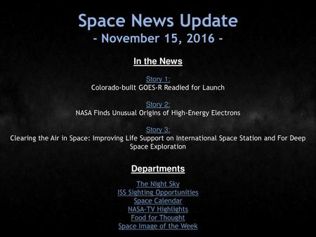 Space News Update - November 15, In the News Departments