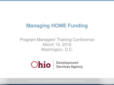 Program Managers’ Training Conference March 14, 2016 Washington, D.C.