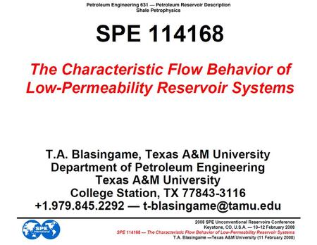 Petroleum Engineering 631 — Petroleum Reservoir Description