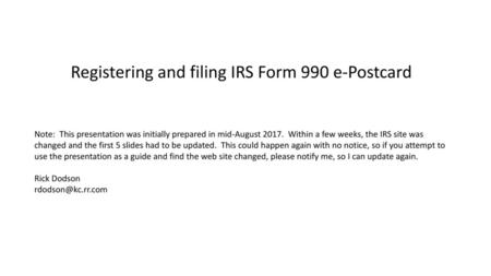 Registering and filing IRS Form 990 e-Postcard