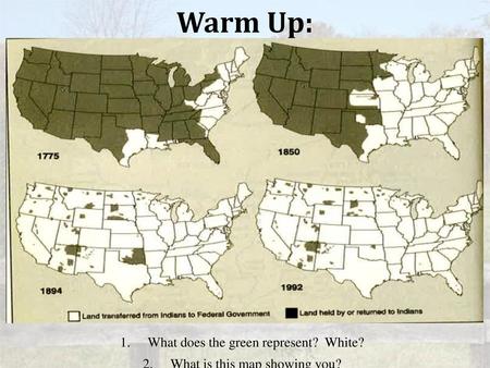 Warm Up: What does the green represent? White?