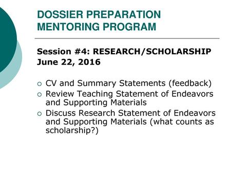 DOSSIER PREPARATION MENTORING PROGRAM