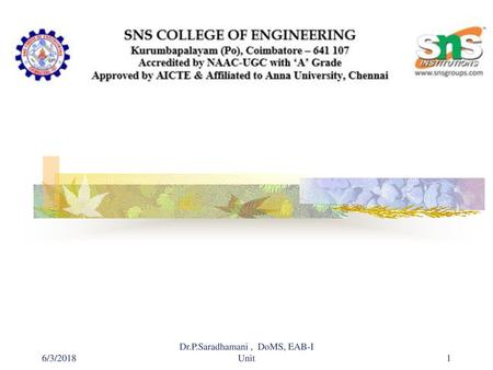 Dr.P.Saradhamani , DoMS, EAB-I Unit