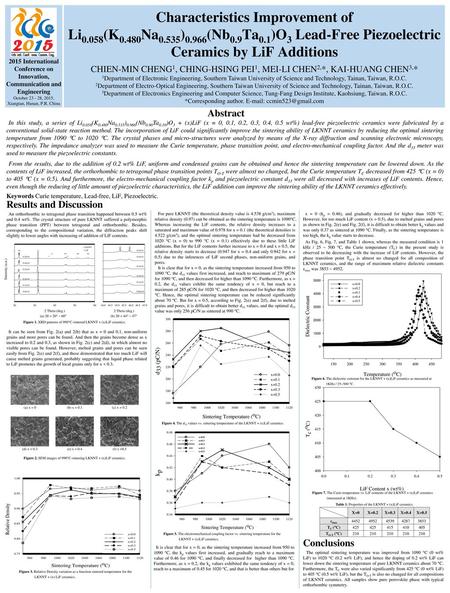 Characteristics Improvement of Li0. 058(K0. 480Na0. 535)0. 966(Nb0